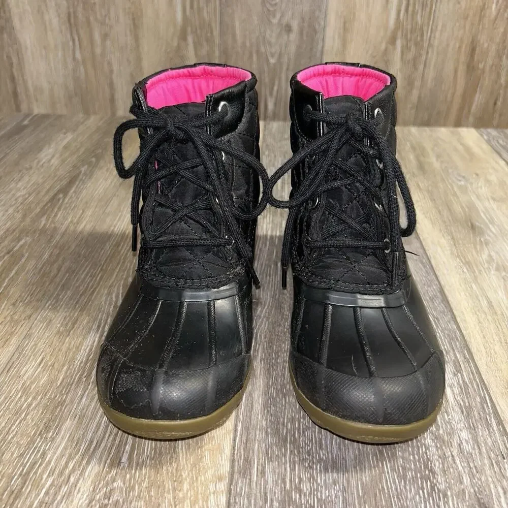 SPERRY SCK163758 Black Pink Youth US Size 3M Lace Up Quilted Duck Boots